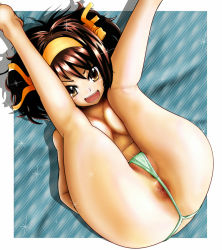  &oslash; anus ass brown_hair g-string hair_ribbon panties ribbon sparkle suzumiya_haruhi suzumiya_haruhi_no_yuuutsu thong uncensored underwear 