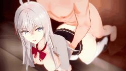  1boy 1girl 3d ahoge alisa_mikhailovna_kujou animated animated_gif arms_under_breasts ass blazer blinking blue_eyes breasts breasts_out breasts_squeezed_together breath classroom clothed_female_nude_male clothes_lift crossed_arms dutch_angle eyebrows eyebrows_hidden_by_hair eyelashes from_above from_side gradient_eyes gradient_hair grey_blazer grey_hair grey_jacket hair_between_eyes hair_ornament hair_ribbon head_tilt hetero huge_ass implied_sex indoors jacket large_breasts loafers long_hair long_sidelocks long_sleeves looking_at_another looking_to_the_side multicolored_eyes multicolored_hair muscular muscular_male neck_ribbon nipples nose nude one_eye_closed open_clothes open_jacket open_mouth open_shirt red_ribbon reflection reflective_floor ribbon school school_uniform sex sex_from_behind shinaosumata shoes sidelocks skirt skirt_lift smile standing teeth thighhighs thighs tokidoki_bosotto_roshia-go_de_dereru_tonari_no_alya-san tongue tsurime vignetting waist_grab white_hair wink 