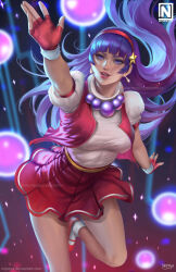 asamiya_athena breasts fingerless_gloves gloves hair_ornament highres idol psycho_soldier purple_eyes purple_hair snk star_(symbol) star_hair_ornament the_king_of_fighters the_king_of_fighters_&#039;97 