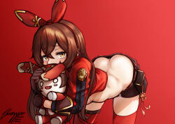  1girl amber_(genshin_impact) ass bent_over butt_crack chernyyvo genshin_impact shorts tagme  rating:Sensitive score:68 user:boznsj