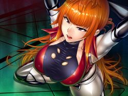  00s 1girl arm_behind_head bodysuit breasts female_focus huge_breasts kamimura_maika kneeling long_hair orange_hair purple_eyes red_hair sian skin_tight taimanin_(series) taimanin_asagi taimanin_asagi_kessen_arena  rating:Questionable score:73 user:fdfdfdfdfd