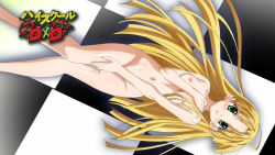 10s 1girl asia_argento blonde_hair blush breasts covering_privates female_focus gradient_background green_eyes high_school_dxd highres long_hair looking_at_viewer lying navel nipples nude on_floor screencap solo rating:Questionable score:94 user:spiderfan
