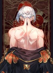  1boy bo_1125359 epaulettes highres long_sleeves male_focus neck_tattoo off_shoulder official_alternate_costume sano_manjirou short_hair swastika tattoo tokyo_revengers white_hair 