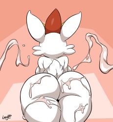 1girl absurdres ass bare_back breasts bukkake cinderace cum cum_on_ass cum_on_body cum_on_lower_body curvy ejaculation from_behind furry gen_8_pokemon highres huge_ass joao_pereira large_breasts nintendo nude pink_background pokemon pokemon_(creature) rabbit_ears rabbit_tail sideboob thick_thighs thighs wide_hips rating:Explicit score:133 user:ComboBreaking