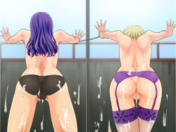 2girls against_glass akagi_ritsuko ass bent_over black_panties blonde_hair censored cuffs cum cum_in_pussy cum_on_ass cum_on_body cumdrip female_focus garter_belt garter_straps handcuffs indoors katsuragi_misato lingerie long_hair multiple_girls neon_genesis_evangelion nightmare_express panties purple_hair pussy short_hair sky standing take_your_pick thighhighs underwear rating:Explicit score:113 user:Zelpher10