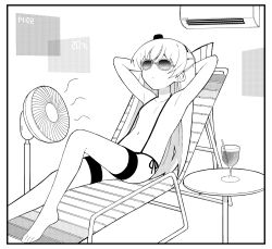  1girl air_conditioner amatsukaze_(kancolle) arms_behind_head ataru_(ataru-littlebird) breasts chair commentary_request electric_fan garter_straps hat highres kantai_collection lounge_chair mini_hat panties side-tie_panties small_breasts smokestack_hair_ornament solo table thighhighs two_side_up underwear 