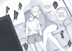 1futa 1girl blush contemporary couch english_text futa_with_female futanari genshin_impact greyscale handjob heart keqing_(genshin_impact) long_sleeves monochrome multiple_girls nagiwww7 ningguang_(genshin_impact) open_mouth parted_bangs penis short_sleeves shorts sitting speech_bubble spoken_heart sweat sweater television translation_request twintails unworn_shorts yuri rating:Explicit score:111 user:danbooru