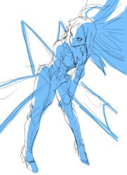 1girl armor armored_boots armored_gloves armored_leotard bending_forwards boots breasts butterfly_wings digimon digimon_(creature) female_focus fur_collar gloves hair_blowing hands_on_own_knees highres hudiemon insect_wings leotard long_hair looking_back medium_breasts ph6xeivbgpimggg skirt solo solo_focus thick_thighs thighhighs thighs wings
