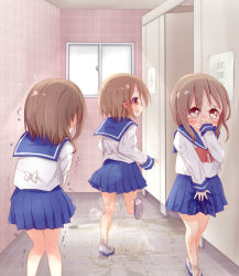 22m 3girls covering_crotch covering_own_mouth covering_privates have_to_pee knees_together_feet_apart multiple_girls original pee pee_stain peeing peeing_self puddle school school_uniform skirt stain stained_clothes tears toilet wet wet_clothes wet_skirt rating:Questionable score:75 user:danbooru