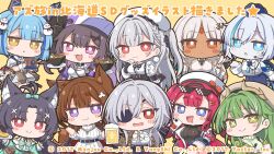  +_+ 6+girls :3 amagi_(azur_lane) animal_ear_fluff animal_ears antenna_hair azur_lane bag beer_mug beret black_hair black_sweater blue_eyes blue_hair braid camera chibi chibi_only colored_skin cross-shaped_pupils cup dark-skinned_female dark_skin drooling eyepatch food fox_ears fox_girl fox_tail fritz_rumey_(azur_lane) gascogne_(azur_lane) green_hair green_sweater hat hikimayu holding holding_camera holding_plate horned_hat iron_blood_(emblem) jewelry looking_at_viewer massachusetts_(azur_lane) merchandise_available mouth_drool mug multicolored_hair multiple_girls necklace nejikirio noodles official_art one_side_up pamiat_merkuria_(azur_lane) parted_bangs peaked_cap plate portsmouth_adventure_(azur_lane) purple_eyes raffaello_(azur_lane) ramen red_eyes red_hair scylla_(azur_lane) shoulder_bag simple_background siren_(azur_lane) streaked_hair sweater symbol-shaped_pupils tail tb_(azur_lane) white_hair white_hat white_skin x_x yellow_background yellow_eyes yuubari_(azur_lane) 