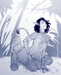  1boy 1girl alien armlet bracelet breasts commentary completely_nude crossover english_commentary gungan height_difference hetero izra james_cameron&#039;s_avatar jar-jar_binks jewelry long_tail na&#039;vi navel neck_ring nipples nude pointy_ears sex small_breasts star_wars striped_skin tail tall_female watermark web_address 
