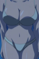  1girl blue_hair bra breasts cleavage curvy head_out_of_frame highres large_breasts legs lingerie lingeries lingeries_office medium_hair navel panties sakurai_chisa solo stitched thighs third-party_edit underwear 