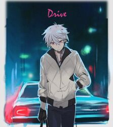  drive_(movie) kuzuha_(nijisanji) male_focus mole mole_under_eye nijisanji pointy_ears red_eyes tnso vampire virtual_youtuber white_hair 