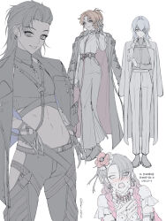  4girls :d belt black_boots black_coat black_eyes black_gloves black_hair black_jacket black_pants black_shirt black_shoes black_tank_top black_undershirt blank_eyes blten blue_hair blush boots breasts bridal_gauntlets chief_(path_to_nowhere) christina_(path_to_nowhere) claws coat coat_on_shoulders collar commentary_request coquelic_(path_to_nowhere) coquelic_(path_to_nowhere)_(cosplay) cosplay dress_shirt earclip eyepatch fascinator female_chief_(path_to_nowhere) female_chief_(path_to_nowhere)_(cosplay) flower forehead formal_clothes frilled_collar frills gloves gradient_hair grey_pants grey_skirt hair_flower hair_intakes hair_ornament hair_over_one_eye hair_over_shoulder hands_on_own_chest hecate_(path_to_nowhere) high-waist_skirt highres hobble_skirt horo_(path_to_nowhere) jacket jacket_on_shoulders jewelry korean_commentary korean_text long_hair long_skirt midriff multicolored_hair multiple_girls navel neck_flower necklace one_eye_covered open_mouth orange_eyes orange_hair pants path_to_nowhere pink_hair ponytail poppy_(flower) quad_braids ribbon_earrings shalom_(path_to_nowhere) shalom_(path_to_nowhere)_(cosplay) shirt shoes simple_background skirt small_breasts smile suit sweatdrop tank_top thistle_(path_to_nowhere) thorns toned toned_female translation_request turtleneck two-sided_coat two-sided_fabric two-sided_jacket upper_body upswept_hair white_background white_eyes white_shirt wrist_wrap zoya_(path_to_nowhere) zoya_(path_to_nowhere)_(cosplay) 