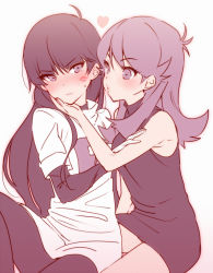  2girls bare_shoulders black_hair black_legwear blush brown_hair commentary_request dress face-to-face gloves grabbing_another&#039;s_chin green_(pokemon) gym_leader hand_on_another&#039;s_arm hand_on_another&#039;s_chin hand_on_another&#039;s_face heart hizuki_akira imminent_kiss lipstick_mark long_hair looking_at_another monochrome multiple_girls nintendo pantyhose pokemon pokemon_adventures purple_eyes purple_hair sabrina_(pokemon) simple_background sitting sleeveless sweatdrop team_rocket white_background white_gloves yuri  rating:Sensitive score:80 user:danbooru