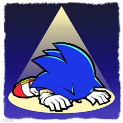 blue_background blue_fur blue_hair face_down fainted gloves gradient_background lowres official_art red_shoes sega shoes simple_background sneakers sonic_(series) sonic_the_hedgehog spotlight tagme two-tone_background white_gloves 