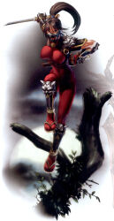  bodysuit breasts brown_eyes brown_hair covered_erect_nipples kawano_takuji large_breasts long_hair ninja official_art ponytail soul_calibur soulcalibur_legends source_request tagme taki_(soulcalibur) 