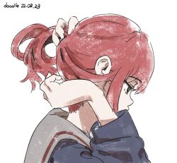adjusting_hair doodle flcl grabbing_own_hair highres pink_punk_ponk profile samejima_mamimi school_uniform short_hair simple_background updo