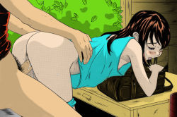 1boy 1girl anus ass backpack bag bent_over blush brown_hair doggystyle erection flat_chest from_behind half-closed_eyes hayashibara_hikari hetero leaf loli moaning nipples no_panties open_mouth panties panty_pull penis pubic_hair pussy randoseru school_bag sex sex_from_behind solo_focus sweat thighs torso_grab uncensored underwear vaginal rating:Explicit score:139 user:usernam