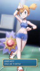 1girl asymmetrical_hair bikini blue_bikini bodypaint breasts character_name english_text exhibitionism eyelashes false_clothes gen_1_pokemon greatm8 green_eyes hair_tie highres legs misty_(pokemon) naked_paint navel nintendo nipples nude orange_hair painted_clothes poke_ball pokemon pokemon_(creature) pokemon_frlg ponytail pool public_indecency pussy shoes side_ponytail starmie swimsuit thighs wavy_mouth rating:Explicit score:221 user:Kasu86
