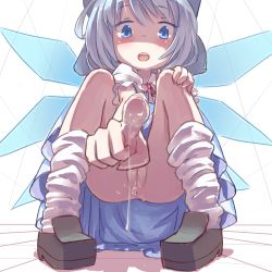 1girl :o anus ass blouse blue_dress blue_eyes blue_hair blush bottomless brown_shoes cirno cleft_of_venus coffee_(ecafree2) collared_shirt dress fairy fairy_wings female_focus from_below full_body ice ice_wings index_finger_raised loafers loli looking_at_viewer looking_down loose_socks matching_hair/eyes no_panties no_pants open_mouth parted_lips pigeon-toed pointing pointing_at_viewer puffy_short_sleeves puffy_sleeves pussy pussy_juice pussy_juice_on_fingers pussy_juice_trail ribbon shaded_face shirt shoes short_hair short_sleeves simple_background smile socks solo squatting teeth tongue touhou uncensored white_background white_shirt white_socks wings rating:Explicit score:276 user:chodorov