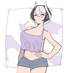 1girl breasts camisole cleavage denim denim_shorts hand_on_own_hip looking_at_viewer made_in_abyss mochi_mori ozen short_shorts shorts solo  rating:Sensitive score:15 user:ampiaxxx