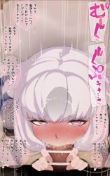  1boy 1girl bar_censor blush male_byleth_(fire_emblem) censored deepthroat fellatio fire_emblem fire_emblem:_three_houses garreg_mach_monastery_uniform heart heart-shaped_pupils hetero highres intelligent_systems large_penis lysithea_von_ordelia mizumizuni nintendo nose_blush oral penis pink_eyes pov precum symbol-shaped_pupils translation_request white_hair  rating:Explicit score:108 user:JokersArsene