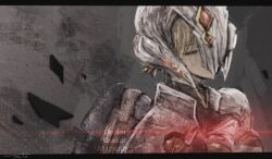  1girl blonde_hair closed_eyes commentary cracked_mask crying fiora_(xenoblade) glowing grey_background highres letterboxed mecha-fiora signature solo spoilers streaming_tears symbol-only_commentary tears toosut0 watermark xenoblade_chronicles_(series) xenoblade_chronicles_1 