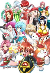  6+girls armor ayanami_rei bikini_armor blue_hair breasts brown_hair canal_vorfeed chinese_clothes christina_mackenzie cowboy_bebop crop_top crossover doraemon fang faye_valentine gamigami_maou_(artist) genkai_(young) gloves green_hair gundam gundam_0080 haibara_ai hat hayashibara_megumi hello_kitty hello_kitty_(character) highres holding holding_poke_ball jessie_(pokemon) karakuri_circus kyouyama_anna lina_inverse lost_universe meitantei_conan multiple_girls neon_genesis_evangelion nintendo one_piece pink_hair poke_ball pokemon pokemon_(anime) police ranma-chan ranma_1/2 rebecca_(one_piece) red_eyes red_hair red_hat sanrio shaman_king shirogane_(karakuri_circus) short_hair slayers smile the_doraemons vest voice_actor_connection wang_dora white_gloves yellow_vest yuu_yuu_hakusho 