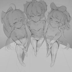3girls ahoge alternate_costume blush bow encore_(wuthering_waves) from_above greyscale hair_bow hairband highres leotard loli long_hair looking_at_viewer medium_hair monochrome multiple_girls rabbit_tail short_hair_with_long_locks sketch strapless strapless_leotard tail verina_(wuthering_waves) wuthering_waves xaea_xp youhu_(wuthering_waves) rating:Sensitive score:143 user:danbooru