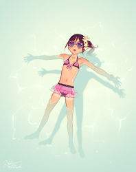 1girl absurdres artist_name bad_id bad_twitter_id barefoot bikini brown_hair child commentary_request dated drooling flat_chest frilled_bikini frills heart heart-shaped_eyewear highres lying muk_(monsieur) navel on_back open_mouth outstretched_arms partially_submerged pink_bikini saliva short_hair side_ponytail signature sleeping solo sunglasses swimsuit tan tanline tinted_eyewear tiny_evil water yurika_(tiny_evil) rating:Sensitive score:147 user:danbooru