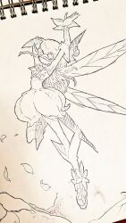  digimon digimon_(creature) fairy flower flying fujihana_(mugenpixel) leaf lilimon long_hair monster_girl petals plant_girl thorns traditional_media wings 