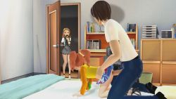 1boy 2girls 3d age_difference all_fours animated animated_gif bed bent_over caught clothed_sex doggystyle eye_contact from_side full_body hetero high_heels idolmaster idolmaster_(classic) indoors legs loli looking_at_another looping_animation minase_iori multiple_girls no_panties on_bed penis ponchi room roomscape sex sex_from_behind skirt tagme takatsuki_yayoi torso_grab twintails uncensored vaginal walk-in rating:Explicit score:1193 user:loliadicktion