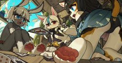  ahoge animal_ears animal_hands animal_print animal_request arm_support barefoot black_hair black_jacket black_panties blue_eyes blue_hair blunt_bangs blush calico card cat_tail character_request chestnut_mouth cloud copyright_request day dice dutch_angle expressionless fang feet foot_out_of_frame foreshortening from_below furrowed_brow furry furry_female furry_male gender_request grey_fur hair_ornament hand_on_own_arm holding holding_card indoors jacket jitome knees_up kotoba_(1074421015) long_hair long_sleeves motion_blur multicolored_hair no_nose nose_blush on_floor open_mouth outline panties pantyshot pawpads perspective playing_card red_eyes seiza shelf short_hair sidelighting sitting sky sleeves_past_wrists smile snout soles streaked_hair sweat sweatdrop tail tareme tongue turtleneck turtleneck_jacket underwear white_fur white_hair white_outline 