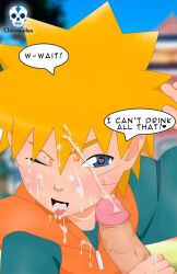  2boys blonde_hair blush chilaquiles cum cum_in_mouth cum_on_body cum_on_penis cum_on_tongue erection facial handjob heart heart-shaped_pupils highres male_focus multiple_boys naruto_(series) one_eye_closed oral penis shota smile solo_focus speech_bubble symbol-shaped_pupils tagme talking tongue tongue_out uncensored uzumaki_naruto yaoi 