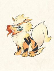 arcanine beads biting chi-yu_(pokemon) fire fish gen_1_pokemon highres holding_with_mouth legendary_pokemon metikyun mouth_hold nintendo pokemon pokemon_(creature) sitting striped_fur texture