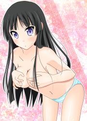  akiyama_mio black_hair breasts k-on! long_hair panties roripuni striped_clothes striped_panties tears topless_female underwear  rating:Questionable score:26 user:cashballer