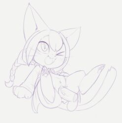 &gt;_o 1girl :3 animal_ears animal_feet animal_hands animal_nose barefoot bottomless braid cat_busters cat_ears cat_girl cat_tail coat cum cum_in_pussy disembodied_penis erection fangs feet full_body furry furry_female grey_background greyscale happy hetero kekitopu lab_coat legs_up long_hair long_sleeves looking_up lying monochrome neko_hakase on_back open_clothes open_coat open_mouth pawpads penis pussy sex sidelocks simple_background sketch smile soles solo_focus spread_legs tail testicles twin_braids twintails uncensored vaginal veins veiny_penis whiskers