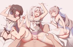  1boy 3girls ahoge arm_hair armor armpits arms_up ass barefoot bed bed_sheet black_flower black_hair black_panties blue_eyes blue_hair blue_ribbon blue_skirt blunt_bangs blush bow breasts bright_pupils bronya_zaychik bronya_zaychik_(herrscher_of_truth) censored clenched_teeth clothed_female_nude_male clothed_sex clothes_lift clothes_pull condom condom_in_mouth dress dress_flower dress_pull drill_hair drill_ponytail feet flower frilled_thigh_strap from_above garter_straps grey_eyes grey_hair group_sex hair_between_eyes hair_bow hair_ribbon hairy hairy_legs half-closed_eyes hetero highres honkai_(series) honkai_impact_3rd kiana_kaslana kiana_kaslana_(herrscher_of_finality) kuloi leg_grab leg_lift leg_up legs legs_together loli long_hair looking_at_viewer looking_up lying medium_breasts missionary mosaic_censoring mouth_hold multicolored_hair multiple_girls navel nipples no_bra no_panties nude on_back on_bed on_side open_mouth panties penis pink_pupils pink_skirt ponytail pov pubic_hair purple_eyes purple_flower pussy raiden_mei raiden_mei_(herrscher_of_origin) ribbon sheet_grab shiny_skin sidelocks skin_tight skirt skirt_lift small_breasts soles star-shaped_pupils star_(symbol) star_print strap_slip sweat symbol-shaped_pupils teeth thigh_strap thighhighs thighs toes tongue two-tone_hair underwear vaginal very_long_hair white_dress white_hair white_pupils white_thighhighs yellow_bow 