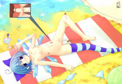 1girl bad_id bad_pixiv_id beach bikini blue_bow blue_eyes blue_hair bow circled_9 cirno cross-section embodiment_of_scarlet_devil female_focus flat_chest food hair_bow ice_cream loli matching_hair/eyes nipples nude object_insertion popsicle pussy short_hair single_thighhigh solo swimsuit tenhi_tsukitori thighhighs touhou unworn_bikini unworn_bikini_bottom unworn_bikini_top unworn_clothes unworn_swimsuit uterus vaginal vaginal_object_insertion water wings x-ray rating:Explicit score:66 user:danbooru