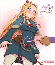  !? 1girl 1other belt belt_pouch blue_capelet blue_dress blush book_strap bow braid breasts brown_choker capelet choker commentary constricted_pupils covered_erect_nipples crown_braid crying crying_with_eyes_open dress dungeon_meshi elf english_commentary female_ejaculation female_orgasm forced_orgasm gaiidraws grey_thighhighs hair_bow heart highres holding holding_wand hood hood_down hooded_capelet long_hair long_sleeves magic marcille_donato medium_breasts orange_hair orgasm out_of_frame pink_eyes pointy_ears pouch pussy_juice red_bow sleeves_past_wrists snot solo_focus spoken_heart spontaneous_orgasm taut_clothes taut_dress tears thighhighs torogao uncommon_stimulation very_long_hair wand  rating:Explicit score:377 user:danbooru