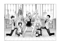 2boys 3girls alisa_mikhailovna_kujou glasses hare_hare_yukai highres kenzaki_touya kimishima_ayano kuze_masachika mariya_mikhailovna_kujou multiple_boys multiple_girls opaque_glasses siblings sisters suzumiya_haruhi_no_yuuutsu tenacitysaho tokidoki_bosotto_roshia-go_de_dereru_tonari_no_alya-san