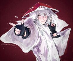 1boy fingerless_gloves gloves grey_hair hatake_kakashi heart hokage hokage_hat looking_at_viewer male_focus mi_lu_zaosheng mole mole_under_mouth naruto_(series) scar scar_across_eye scar_on_face smile solo