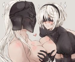 2b_(nier:automata) 2girls artist_name ass black_gloves black_legwear blindfold blush bottomless breast_press breasts breasts_out butt_crack cleavage crossover dark_souls_(series) dark_souls_i dark_souls_iii deep_skin drawing dress full-face_blush gloves grabbing_another&#039;s_breast groping hairband heart helmet juliet_sleeves leaning_forward long_hair long_sleeves medium_breasts mole mole_under_mouth mr-poritan multiple_girls nier:automata nier_(series) nude puffy_sleeves short_hair simple_background skindentation smile sparkle sweat sweatdrop symmetrical_docking thighhighs topless_female topless_frame trait_connection visor white_hair yuri yuria_of_londor rating:Explicit score:45 user:Mr-Poritan