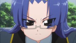 1girl animated animated_gif anime_screenshot aresta_blanket blue_hair bouncing_breasts breasts brown_eyes covered_erect_nipples female_focus fight_ippatsu!_juuden-chan!! glasses large_breasts solo rating:Questionable score:38 user:lkuroi