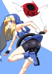 1boy arc_system_works ass bike_shorts blonde_hair blue_eyes blush bridget_(guilty_gear) bulge crossdressing crossdressing_(mtf) fingerless_gloves gloves guilty_gear habit highres long_hair male_focus nagiichi nun one_eye_closed open_mouth shota smile solo trap wink yo-yo rating:Questionable score:53 user:BlueBaroness