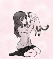  10s 1girl animal bad_id bad_pixiv_id cat female_focus happy koe_no_katachi long_hair monochrome nishimiya_shouko school_uniform simple_background sitting skirt smile socks solo sweater wait8  rating:Sensitive score:12 user:danbooru