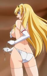  2000s_(style) 2007 anime_coloring anime_screenshot blonde_hair crown elbow_gloves gloves hattori_kenji highres inda_no_himekishi_janne jeanne_grenoble long_hair looking_back non-web_source over-kneehighs panties thighhighs underwear white_panties 