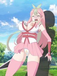  2girls blood blush bow breasts cameltoe death green_eyes hair_bow kusagakure_sakura large_breasts long_hair multiple_girls ninja ninja_to_koroshiya_no_futarigurashi nipple_slip nipples open_mouth outdoors pachio panties pink_hair pink_thighhighs sky stab thighhighs underwear white_panties  rating:Explicit score:1 user:tanaab1234567890