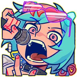  animal_ears anime_coloring bad_girl cartoonized clan_hail earrings hatsune_miku jewelry open_mouth pink_eyes portrait procreate_(medium) sharp_teeth smartglasses sticker tattoo teeth thick_eyebrows toon_(style) vroid 
